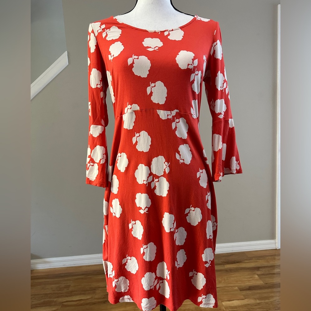 Boden Miriam Floral Jersey A-Line Bell Sleeve Dress Orange/Red Sz 8L